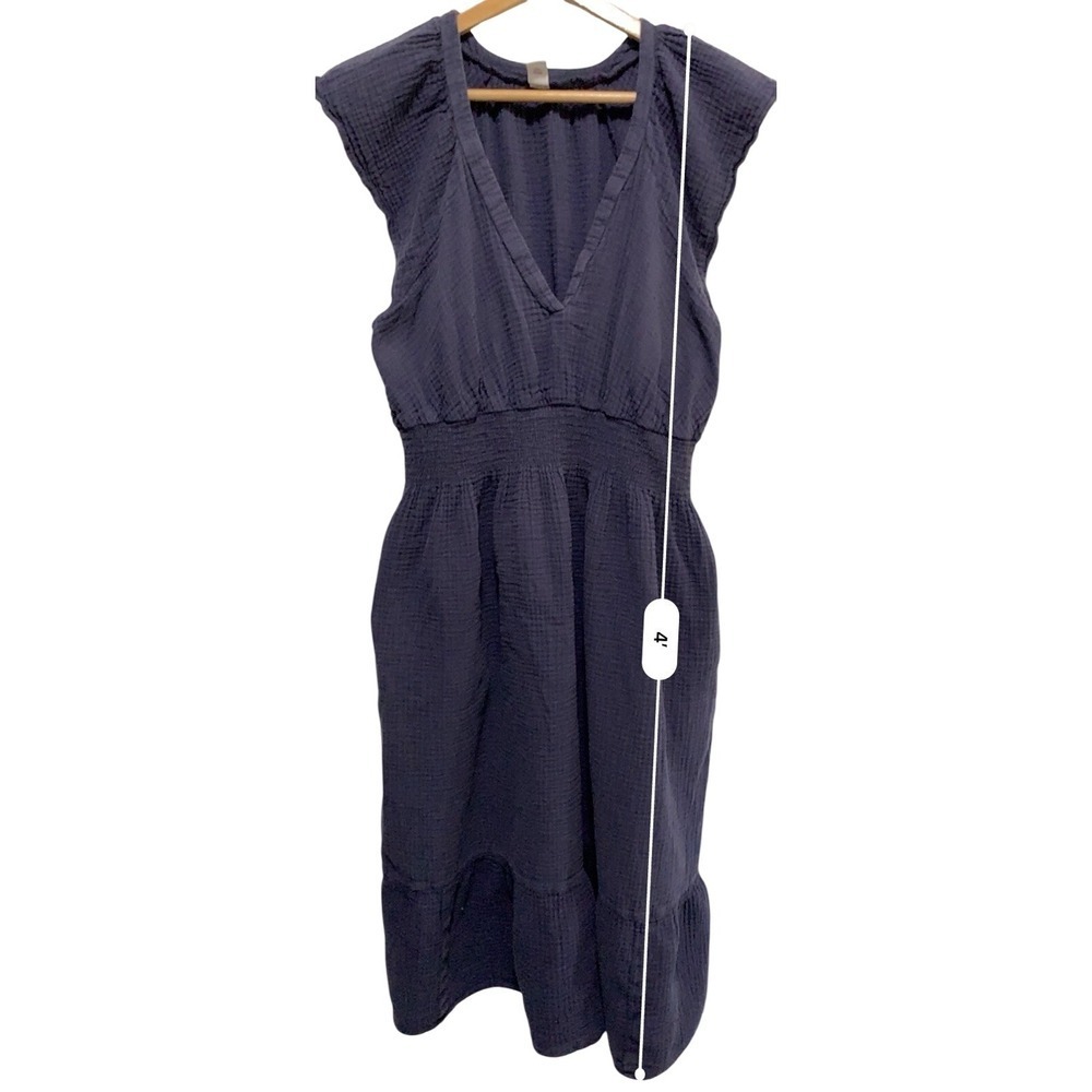 Old Navy Cotton Gauze Midi Dress Womens XL Navy Blue Smocked Tiered Boho - Picture 6 of 10